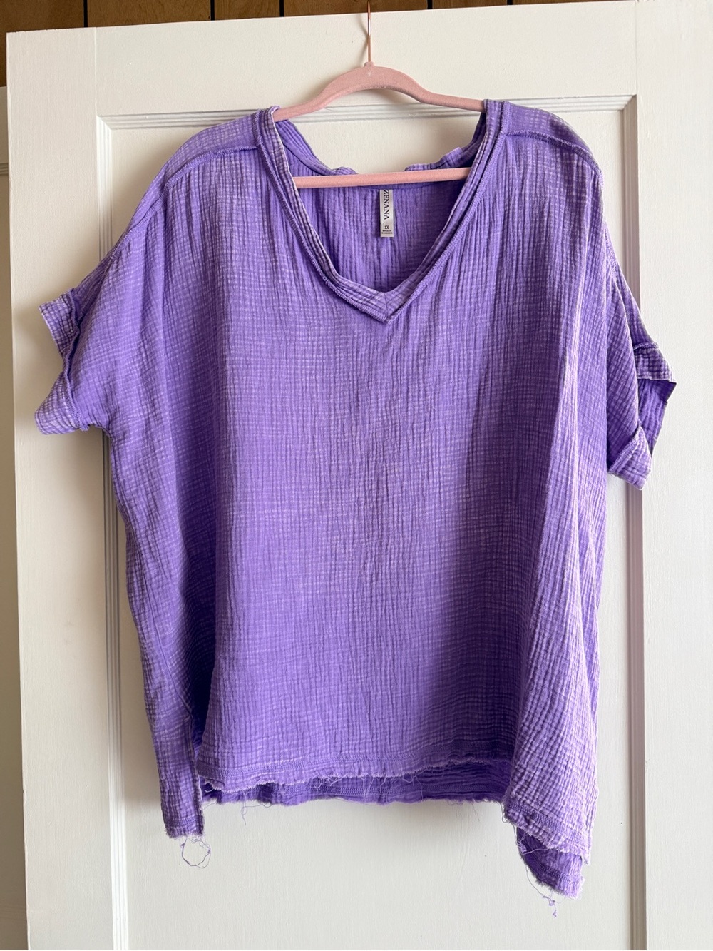 Zenana Outfitters Relaxed V-Neck Gauze Top - Lavender Purple